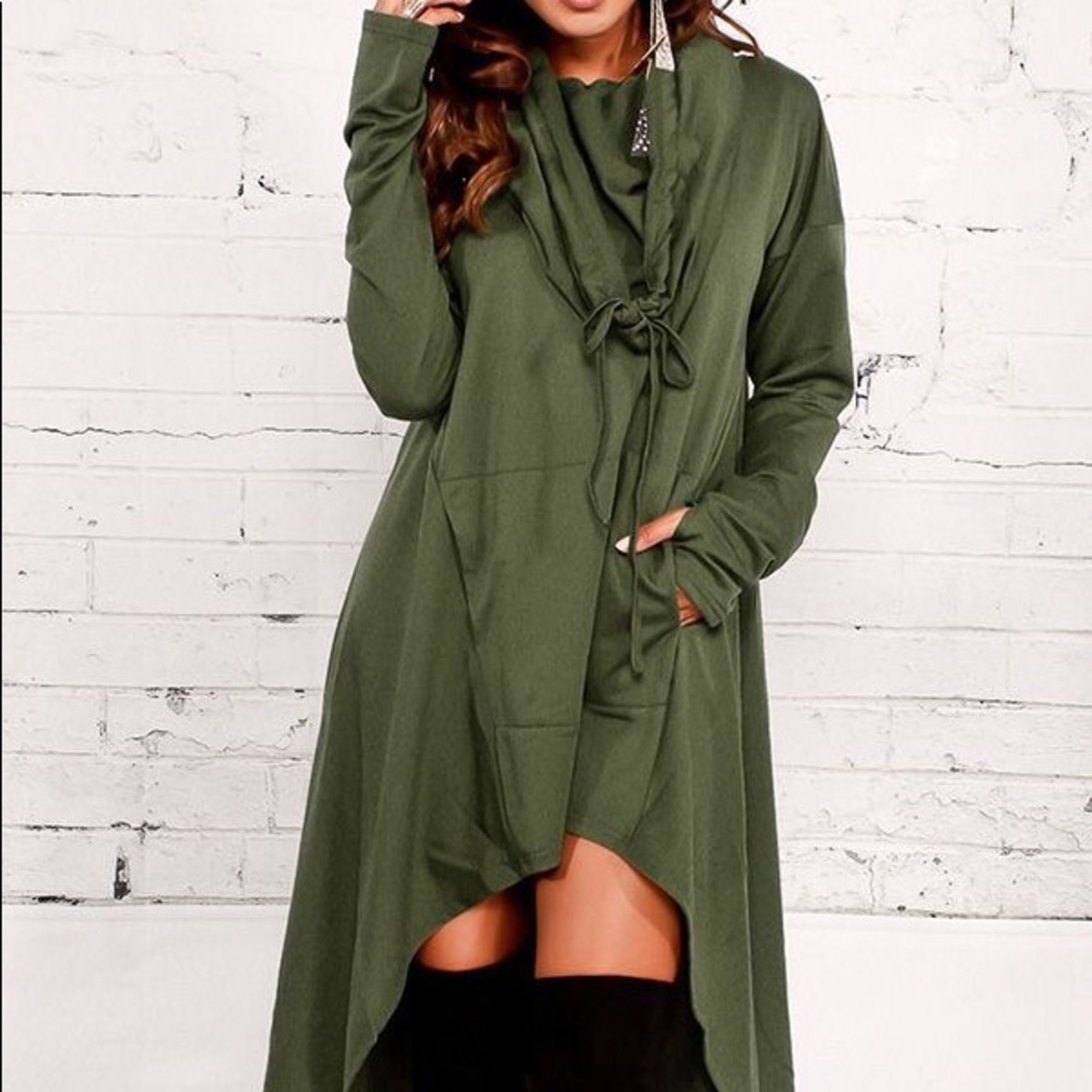 Trendy oversized tunic with cowl neck hoodie.
